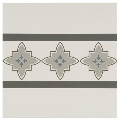 Marrakech Border Light Blue, Light Grey and Dark Grey on Dover White