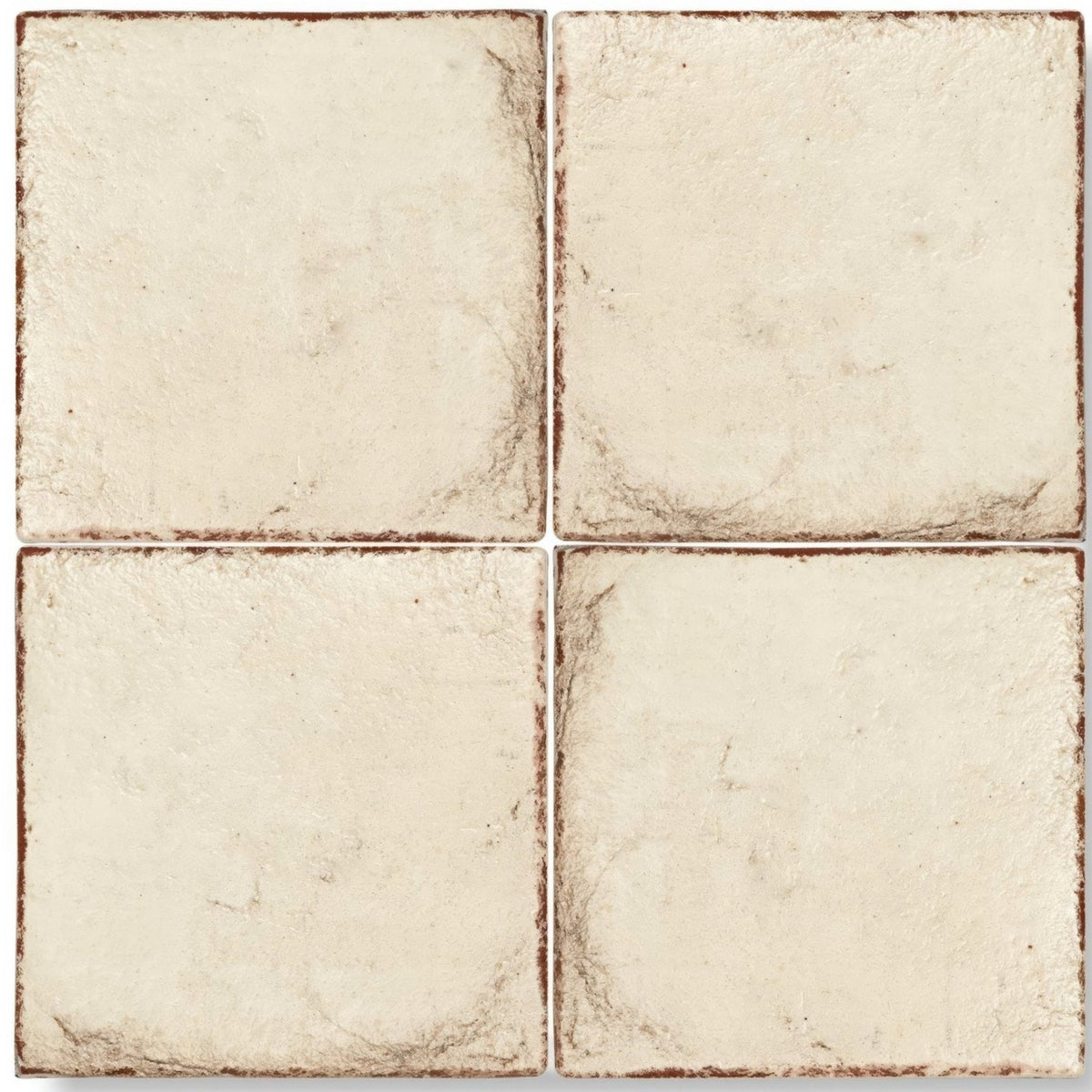 
Cream-colored textured square terracotta base tile with rustic brown edges for flooring and wall use