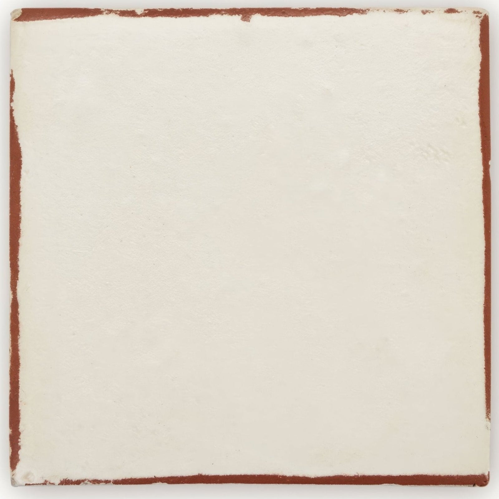 Cream-colored square terracotta tile with rustic hand-painted reddish-brown border, 11.8cm size for flooring or walls