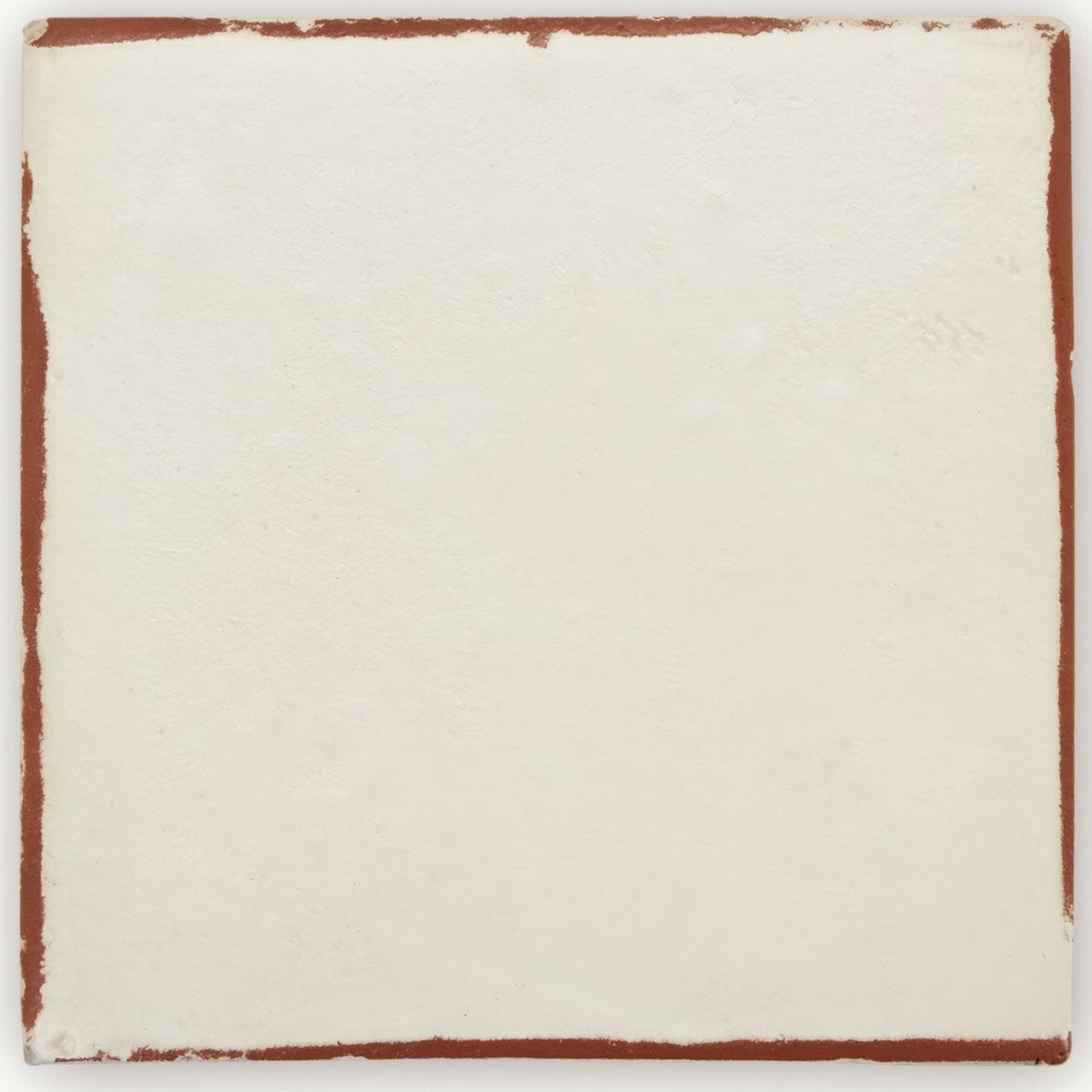 Cream-colored square terracotta tile with rustic hand-painted reddish-brown border, 11.8cm size for flooring or walls