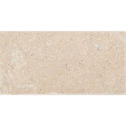 Temple Marsa sandblasted and brushed limestone tile 20 x 40cm — light beige natural stone with fossils and veining
