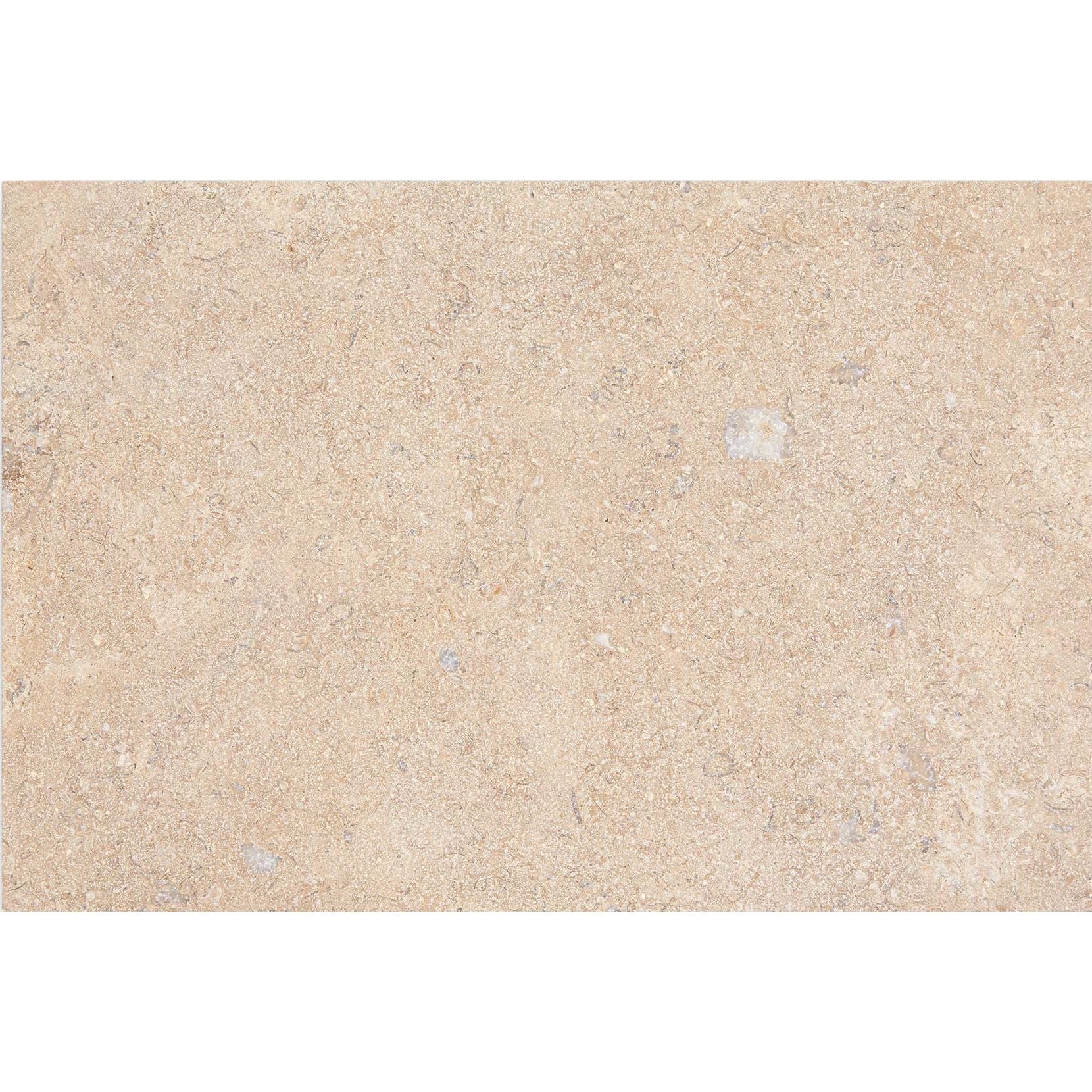 Temple Marsa sandblasted and brushed limestone tile 60 x 90cm — light beige natural stone slab with fossils and veining