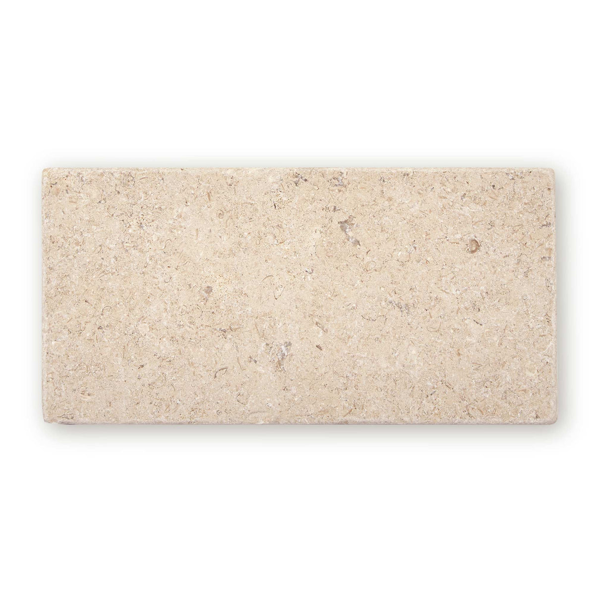 Temple Marsa tumbled limestone tile 10 x 20cm — light beige natural stone with fossils and veining