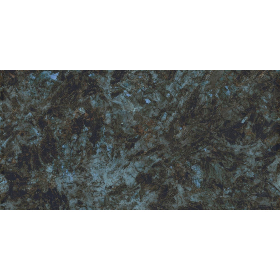 Marvel Diva Baobab Polished dark grey and teal marble-effect tile with swirling veining