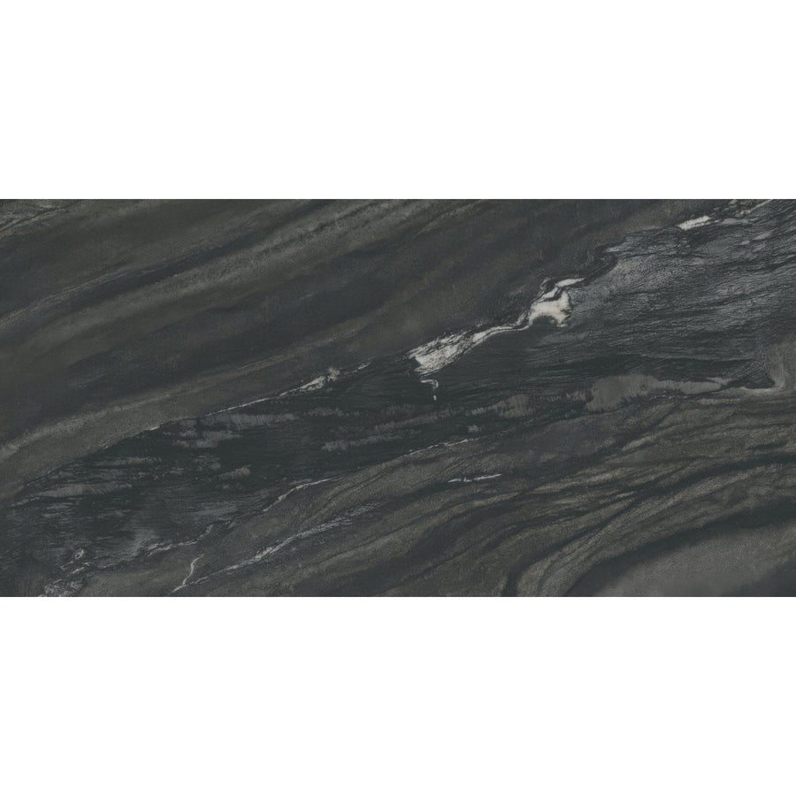 Dark gray marble slab marvel diva black tempest velvet with swirling white and lighter gray veining for elegant surfaces