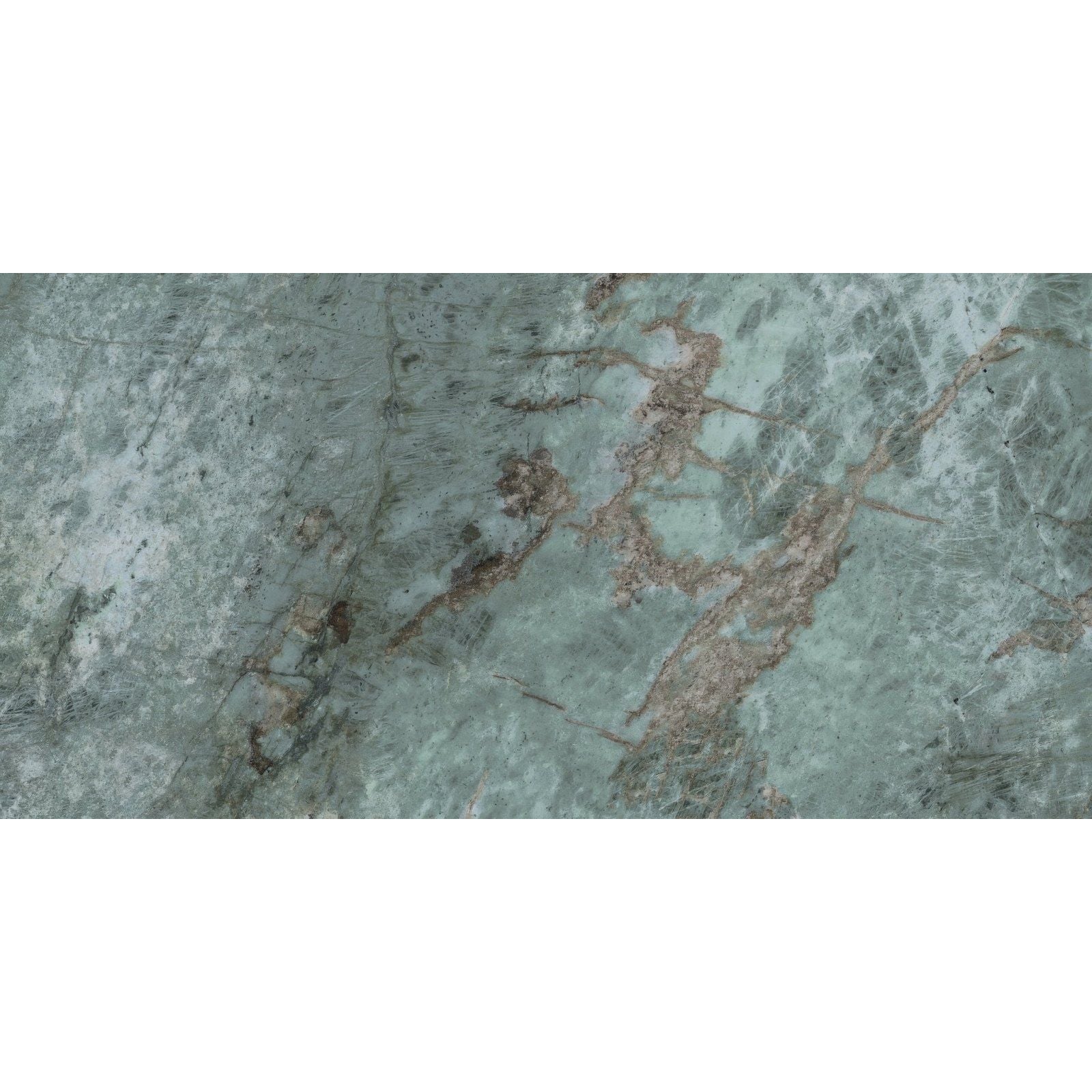 A sleek marvel diva galaxy polished marble slab in light teal with subtle brown veining and a polished finish