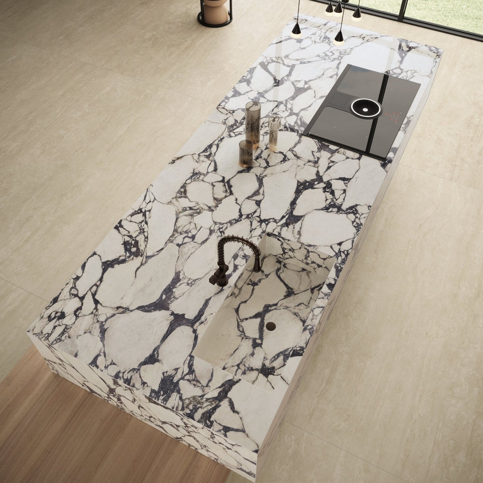 Marvel Epic Calacatta Viola white marble-effect tile with violet veining
