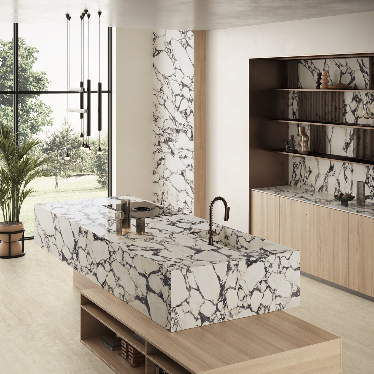 Marvel Epic Calacatta Viola marble-effect tile with black veining