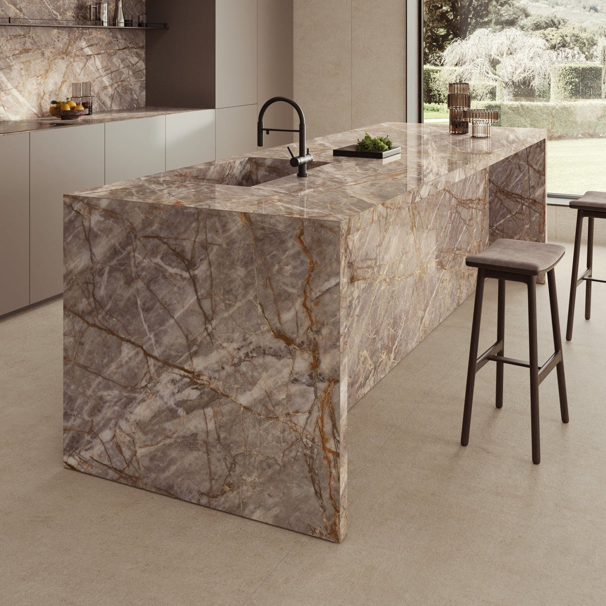 Marvel Epic Natural Roots marble-effect tile in a kitchen setting