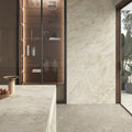 Cream-colored marvel epic taj mahal white marble countertop with subtle veining and polished reflective surface