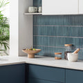 Teal matchstick forest vertical mosaic tile backsplash showcasing textured glass for kitchen or bathroom walls