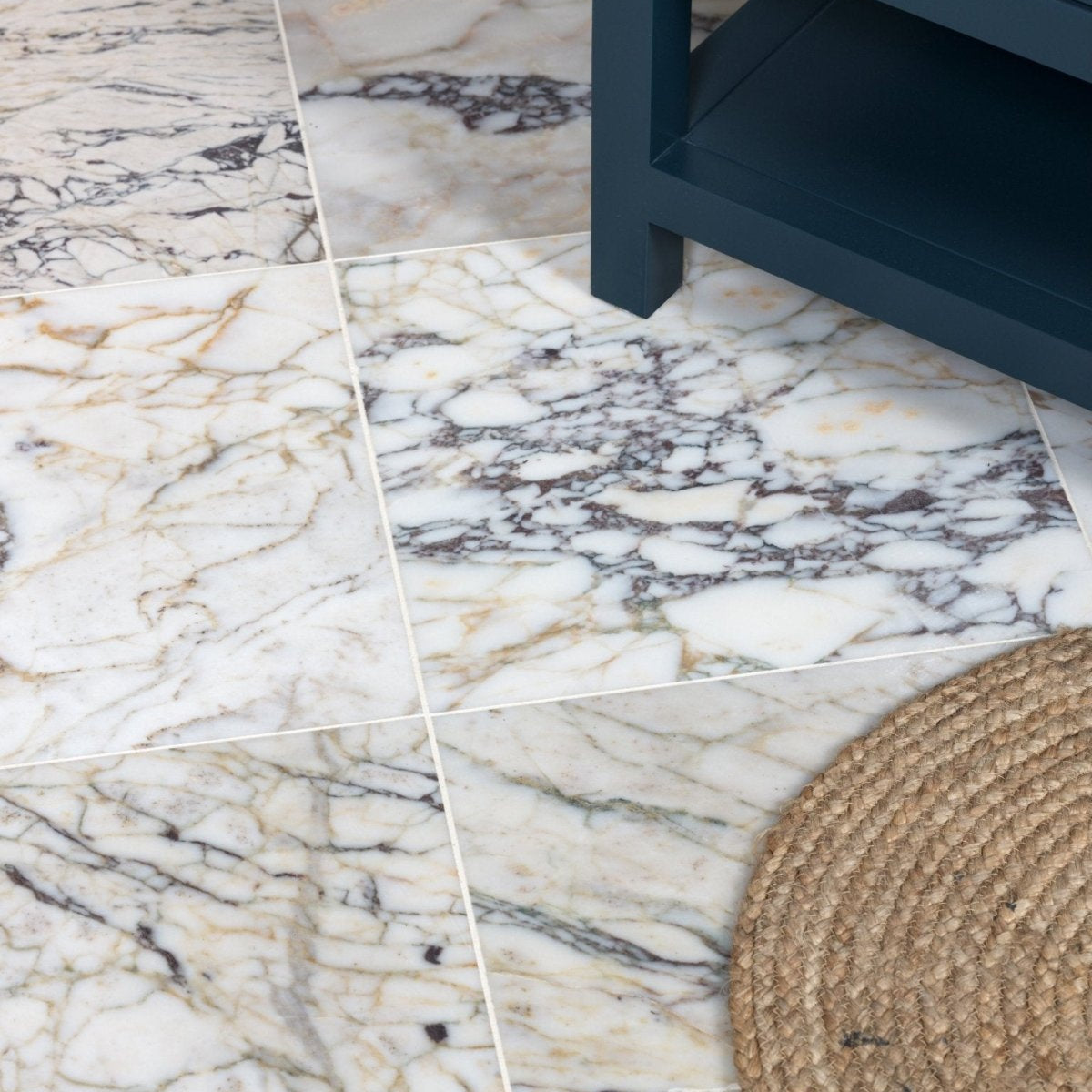 White marble-effect floor tiles medici viola marble honed with swirling gray and beige veining