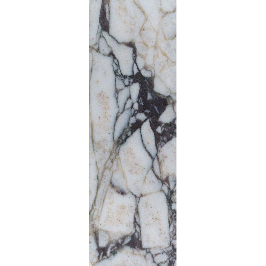 A sleek rectangular honed marble tile with a white base and bold black veining medici viola marble brick