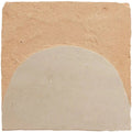 Beige textured stone tile with a smooth curved white semi-circular inset medina cloudy white belen handmade moroccan zellige tile
