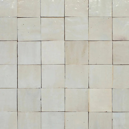 Medina Cloudy White Square Handmade Moroccan Zellige Tile