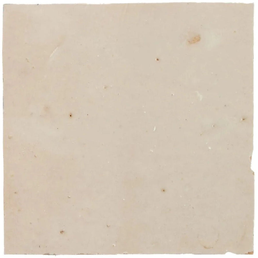 Beige marble medina cloudy white square handmade moroccan zellige tile with subtle veining and minor surface imperfections