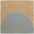 A matte gray semicircular handmade moroccan zellige tile from the medina cornflower blue belen collection on tan background