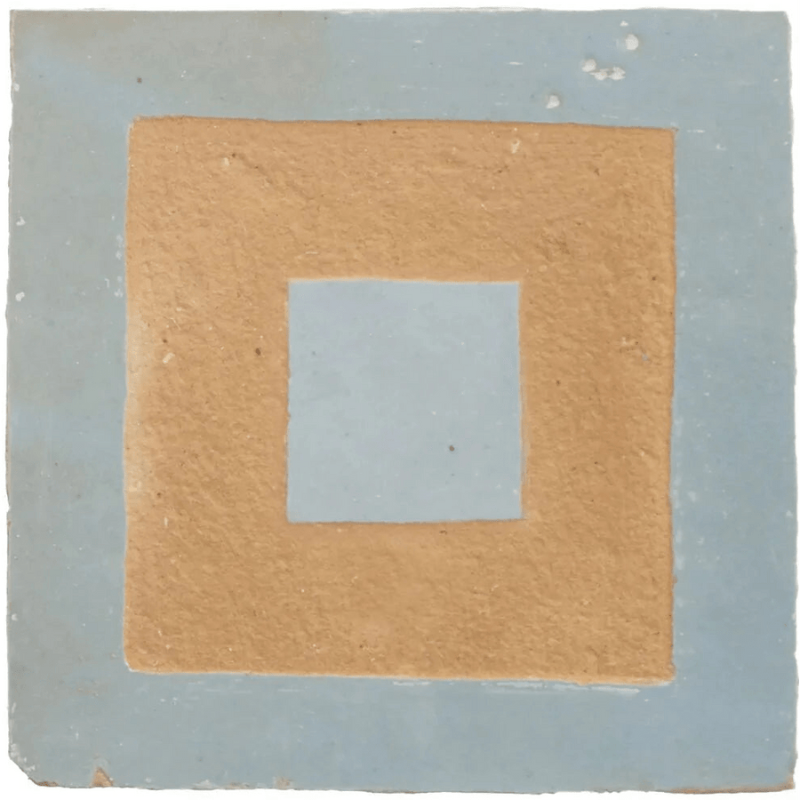 A square ceramic medina cornflower blue porton handmade moroccan zellige tile with textured matte finish and concentric squares