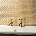Medina gold rush glass mosaic gold-toned iridescent glass tile backsplash with subtle shimmering finish