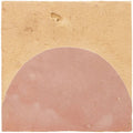 Medina leather pale belen handmade moroccan zellige tile featuring a square terracotta tile with a textured beige background and pinkish-red semi-circular design
