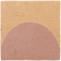 A square ceramic medina leather pale belen handmade moroccan zellige tile with textured beige background and pink semicircle