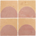 Four square terracotta medina leather pale belen handmade moroccan zellige tiles with semi circular pinkish red design