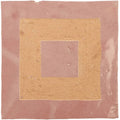 A square handmade Moroccan zellige tile with concentric rectangular frames in muted pink and beige tones