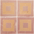 Set of four handmade Moroccan zellige tiles with matte pink leather surface and gold leaf concentric squares center