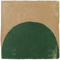 A square ceramic medina moss green belen handmade moroccan zellige tile with textured beige background and dark green semicircle design