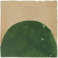 Medina moss green belen handmade Moroccan zellige tile with rustic semi-circular matte ceramic texture on beige background
