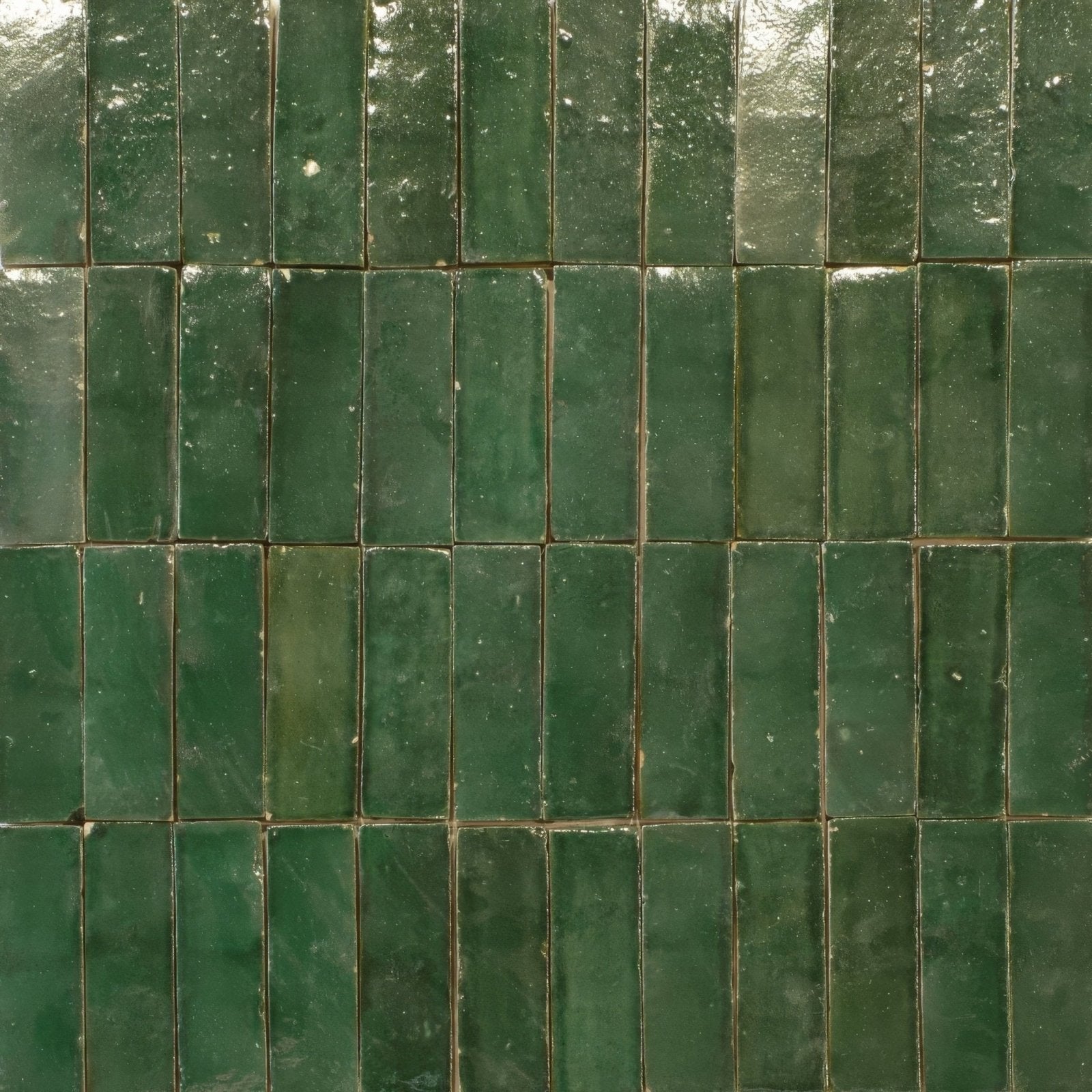 Medina moss green zellige rectangle dark green rectangular ceramic tiles with glossy finish and subtle hue variations