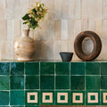 Medina Moss Green Square Handmade Moroccan Zellige Tile green zellige tiles with a beige ceramic vase