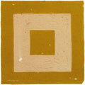 A textured mustard yellow handmade moroccan zellige tile with a concentric white rectangular border and smaller inset