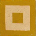 A textured mustard yellow handmade Moroccan zellige tile with a concentric white square design called medina ochre porton
