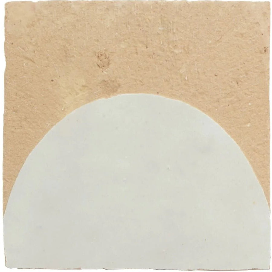 Medina pure white belen handmade moroccan zellige tile smooth off-white ceramic tile with rounded top edge on beige background