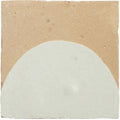 Square ceramic Medina Pure White Belen handmade Moroccan zellige tile with textured beige background and off-white semicircle