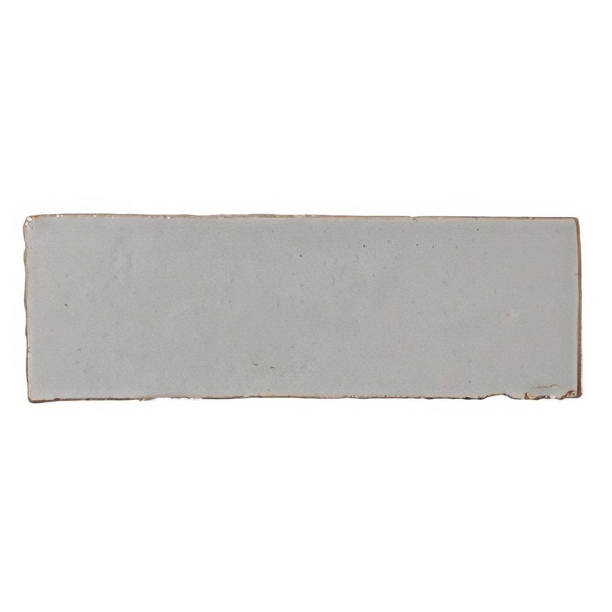 Medina pure white zellige rectangle ceramic tile in matte gray with uneven edges and subtle surface texture