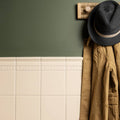 Dark gray woven straw fedora with light beige band matching melford crackle field tile design