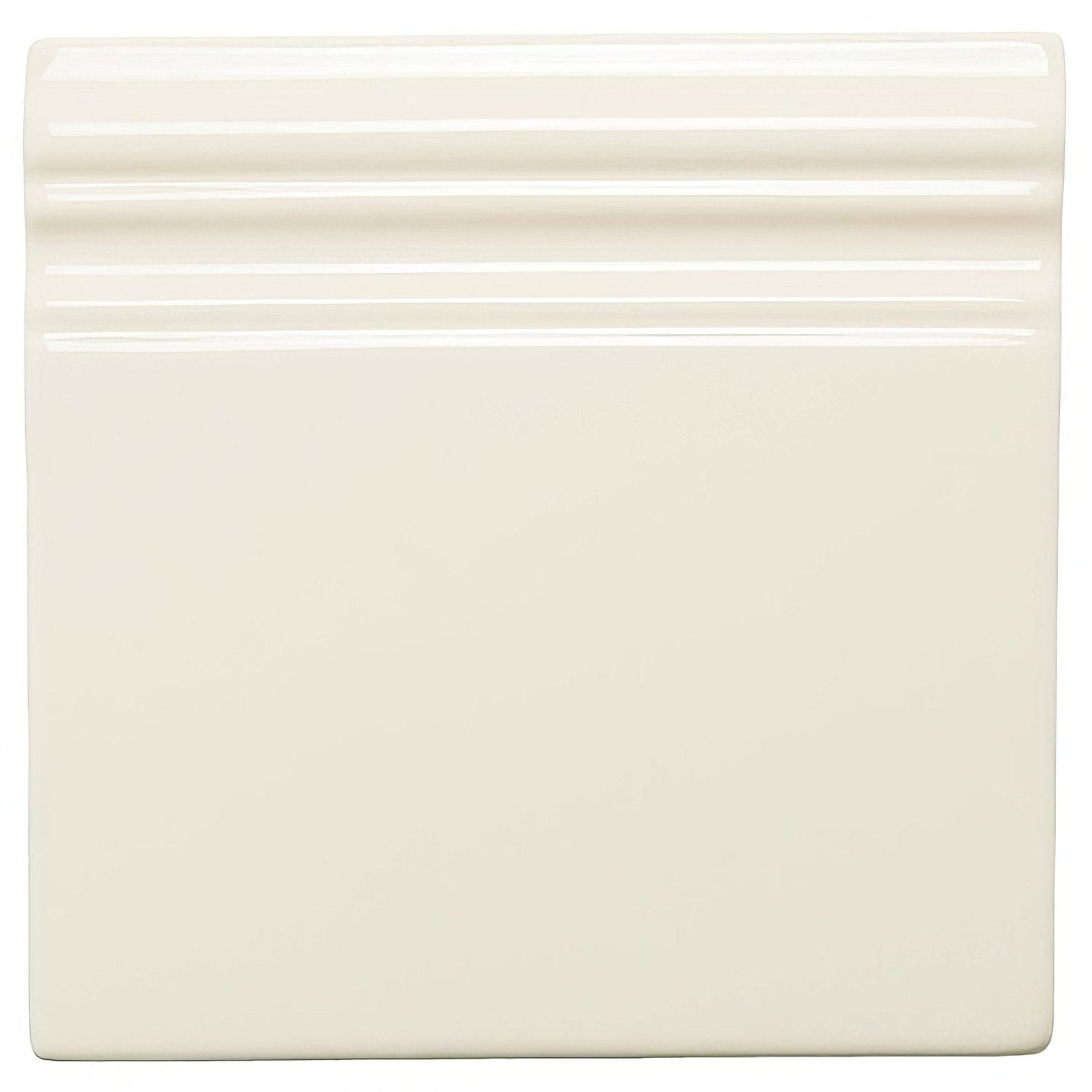 Melford skirting cream-colored square ceramic tile with glossy finish and three horizontal ridges along top edge
