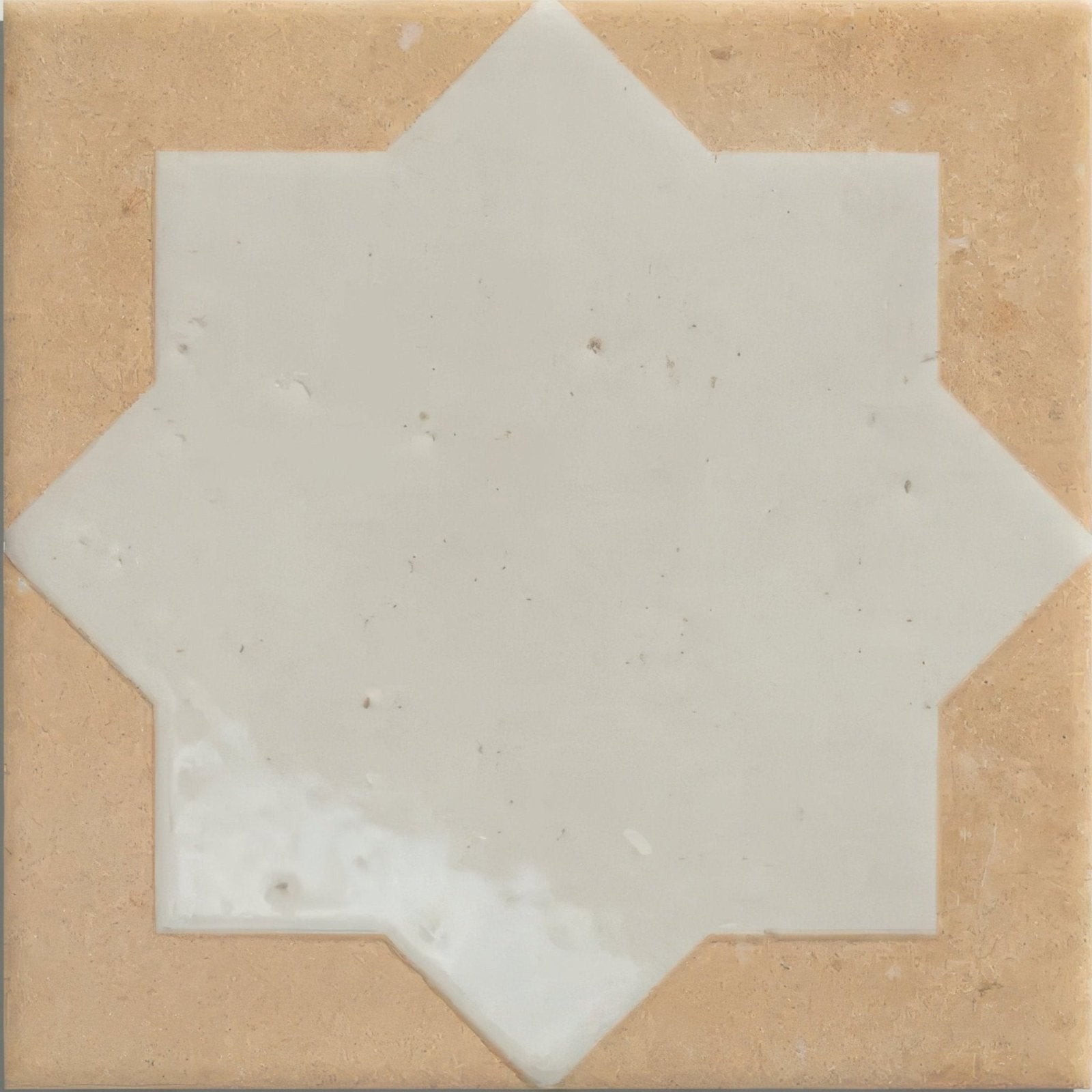 Cream-colored star-shaped matte porcelain tile with subtle speckles from menara white star collection