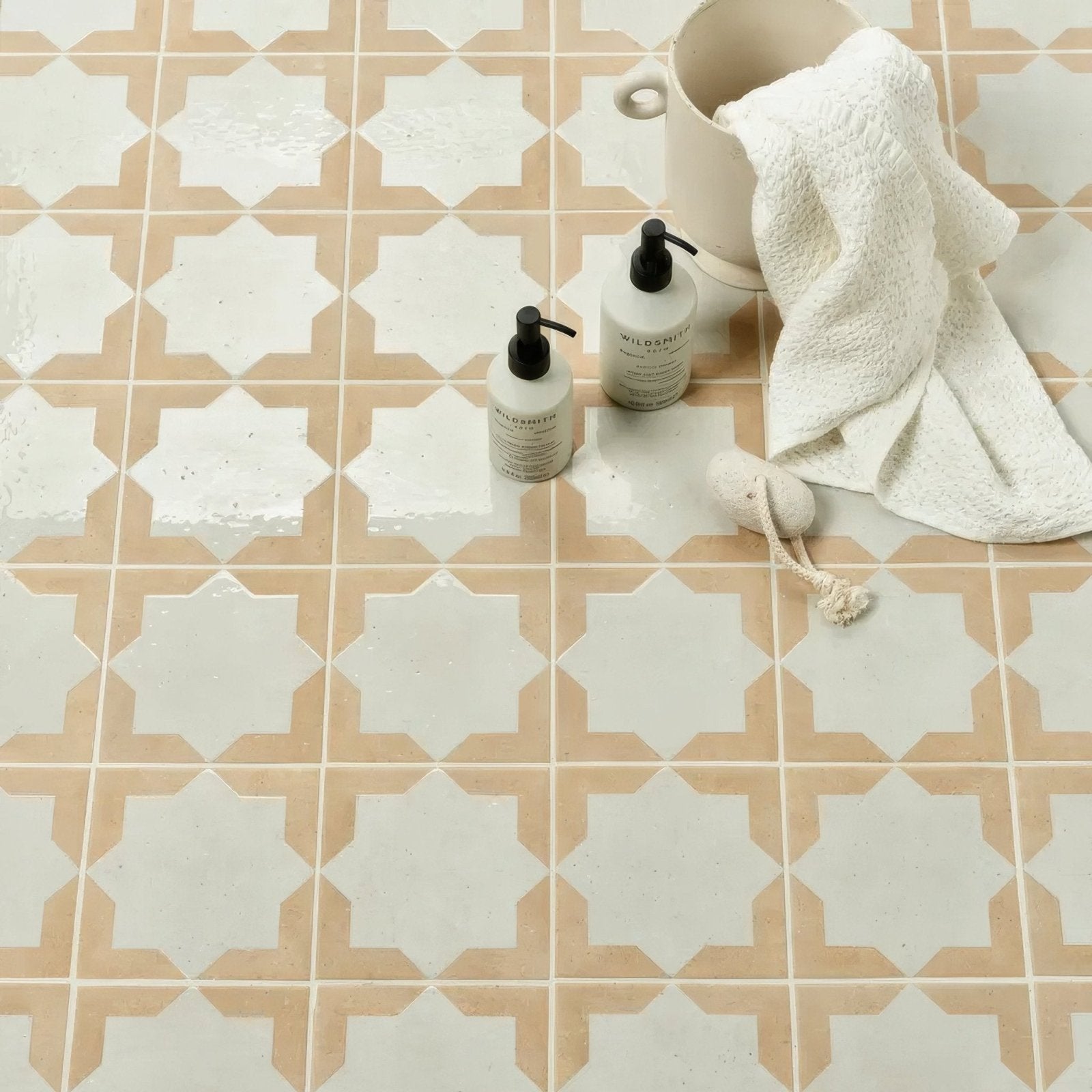 Menara white star porcelain beige and white geometric patterned ceramic floor tiles for interior flooring use
