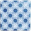 Blue and white ceramic tile merles on papyrus with geometric star pattern for decorative wall use