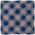 Merles on truffle tile with blue and beige geometric star-shaped patterns for decorative flooring and walls