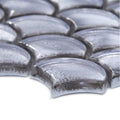 Metallic vitreum argentum fan silver glass tile featuring silver metallic glass mosaic with fish scale design