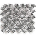 Metallic vitreum argentum fan silver glass tile with silver fish-scale mosaic pattern and textured metallic finish