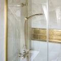 Metallic Vitreum Aurum Rectangle Gold Glass Tile gold glass tile with a gold showerhead