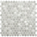 Methone silver mixed finish penny round tile featuring silver metallic circular mosaic with brushed finish and subtle texture variation