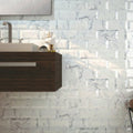 White marble-effect subway tiles with gray veining metro calacatta gris ceramic gloss for wall use