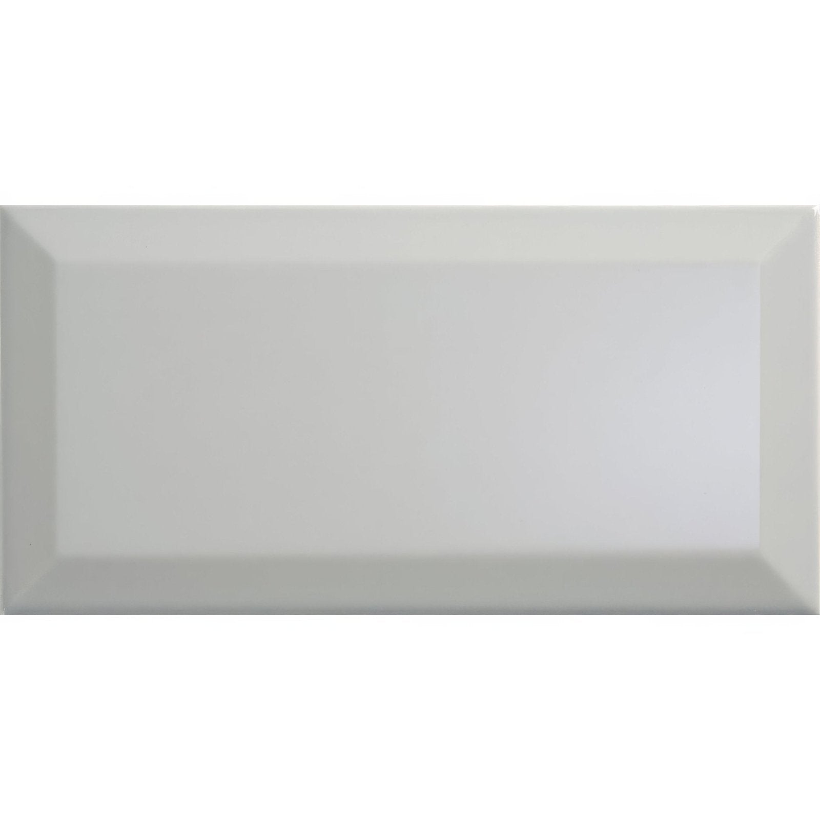 A sleek rectangular white metro light grey ceramic subway tile with a matte finish and raised edges