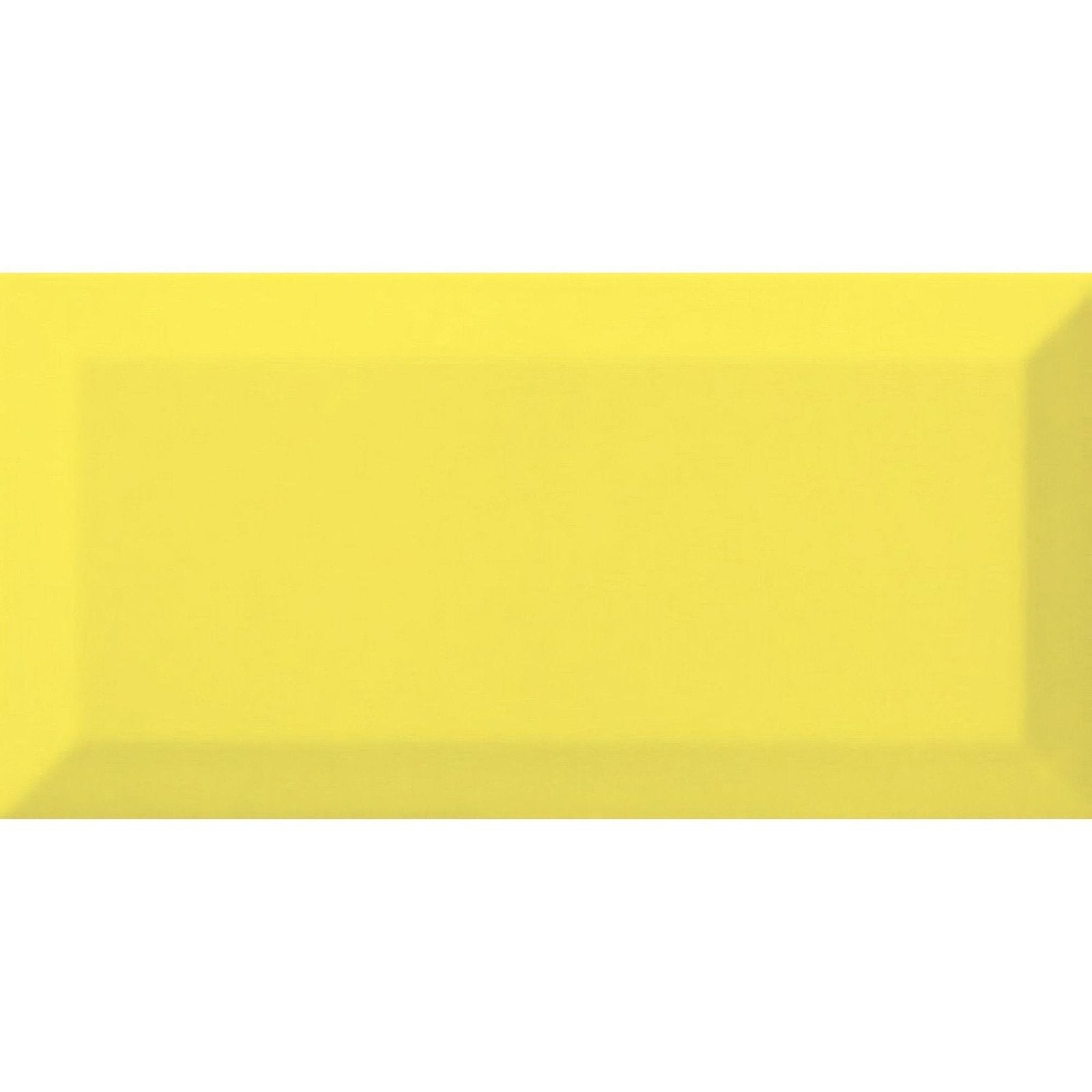 A vibrant yellow metro limon gloss ceramic tile with a smooth glossy finish and subtle beveled edges 100x200 mm